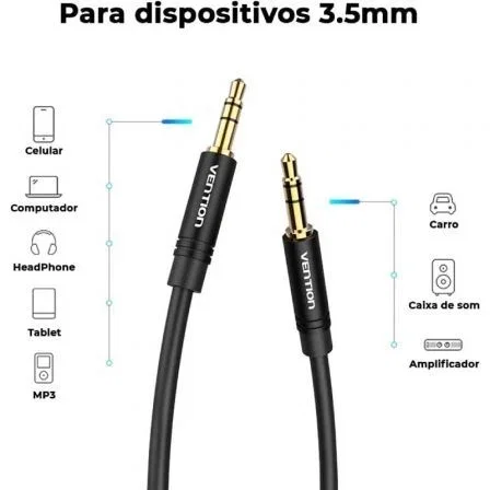 Vention Cable Estéreo Jack 3.5 mm Macho a Jack 3.5 mm Macho 1m Negro BAKBF
